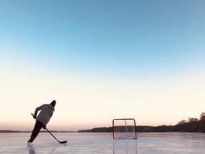 pond skating at sunset