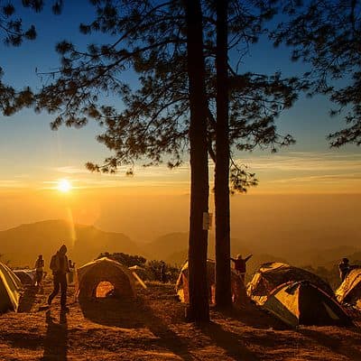 Tent camping at sunrise