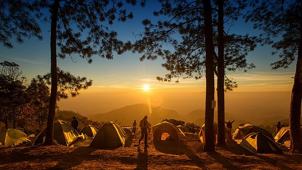 Tent camping at sunrise