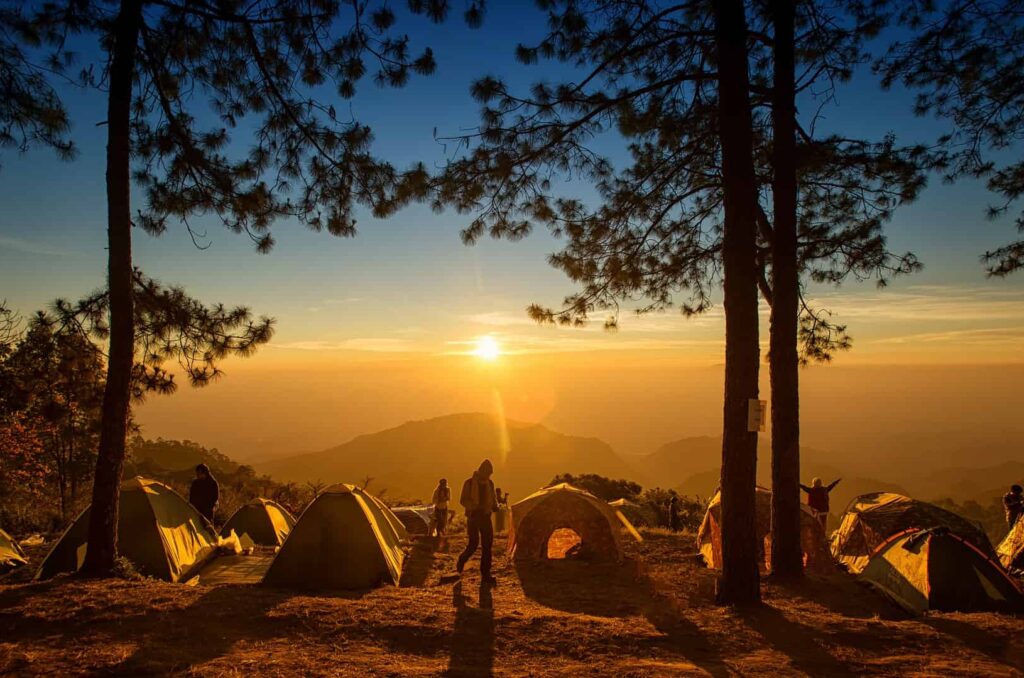 Tent camping at sunrise