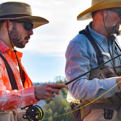 Guide showing guest where to spot fish on the Upper Colorado