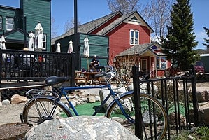 bike hooked to a bike rack breckenridge