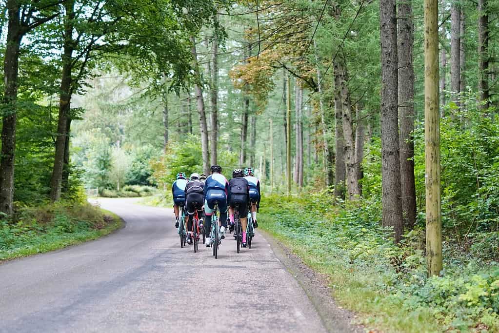 biking group on road
