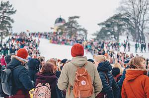 visitors at a winter festival