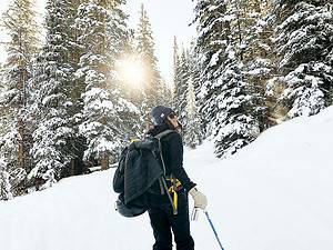 woman backcountry skiing